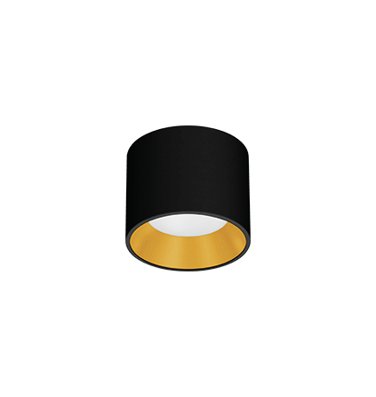 Spot de Sobrepor LED Dhari Redondo 3000K 9,1W Bivolt Ø13,9x11cm Corpo Preto Acetinado e Refletor Dourado Acetinado.