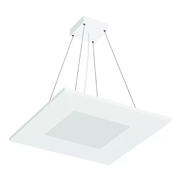 Pendente LED Eneza Quadrado Luz Indireta 4000K 37,2W Bivolt 50x50cm Alumínio Branco Fosco.