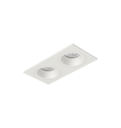 Luminária de Embutir Retangular Face Plana 13,9x7,3x7,4cm facho orientável 2x Mini dicróica LED base GU10 Alumínio Branco fosco.