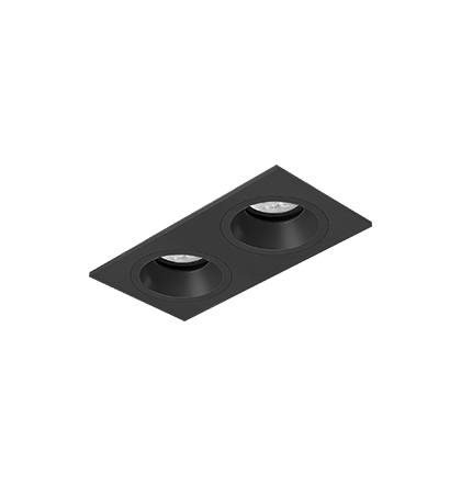 Luminária de Embutir Retangular Face Plana 13,9x7,3x7,4cm facho orientável 2x Mini dicróica LED base GU10 Alumínio Preto fosco.