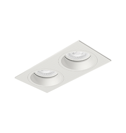 Luminária de Embutir Retangular Face Plana 13,9x7,3x7,4cm facho orientável 2x Dicróica LED base GU10 Alumínio Branco fosco.
