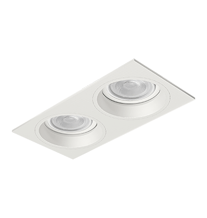 Luminária de Embutir Retangular Face Plana 21,3x11x12,7cm facho orientável 2xPAR20 Led Alumínio Branco fosco.