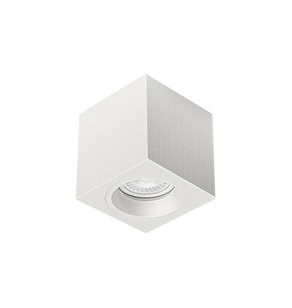 Luminária de Sobrepor Quadrada Facho orientável 9x9x9,5cm 1x Dicróica LED base GU10 Alumínio Branco fosco.
