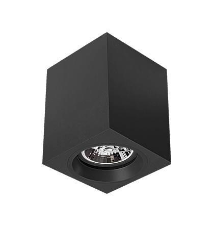 Luminária de Sobrepor Quadrada Facho orientável 11x11x14cm 1x AR70 LED Alumínio Preto fosco.