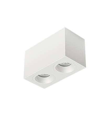 Luminária de Sobrepor Quadrada Facho orientável 13,9x7,3x8,5cm 2x Mini dicróica LED base GU10 Alumínio Branco fosco.