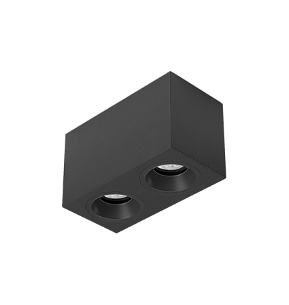 Luminária de Sobrepor Retangular Facho orientável 13,9x7,3x8,5cm 2x Mini dicróica LED base GU10 Alumínio Preto fosco.