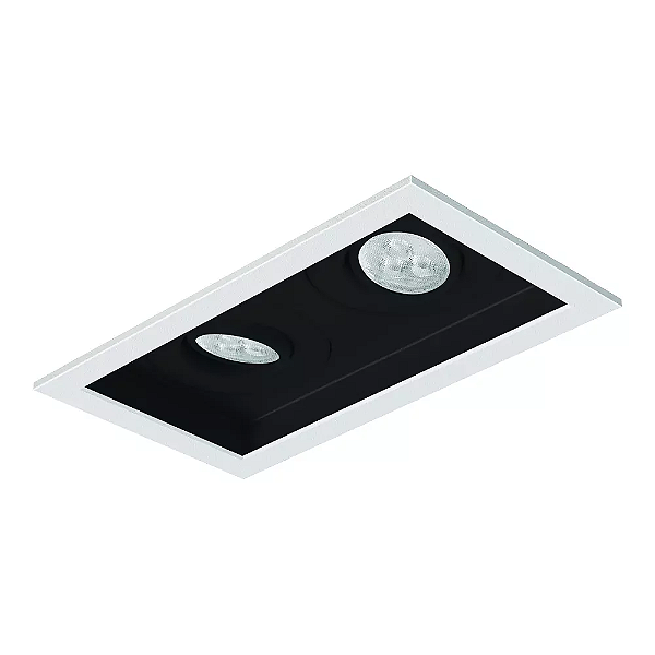 Spot de Embutir Sura Retangular Duplo Mini Dicroica 18,7x10,5x7,4cm Alumínio Preto Fosco.
