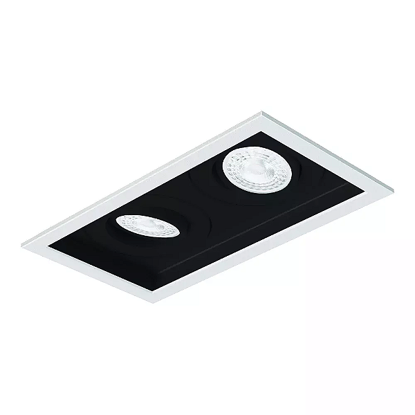 Spot de Embutir Sura Retangular Duplo Dicroica PAR16 22,8x12,5x8,4cm Alumínio Preto Fosco.