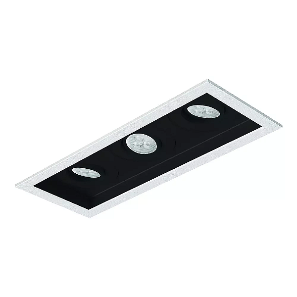 Spot de Embutir Sura Retangular Triplo Mini Dicroica 27x10,5x7,4cm Alumínio Preto Fosco.