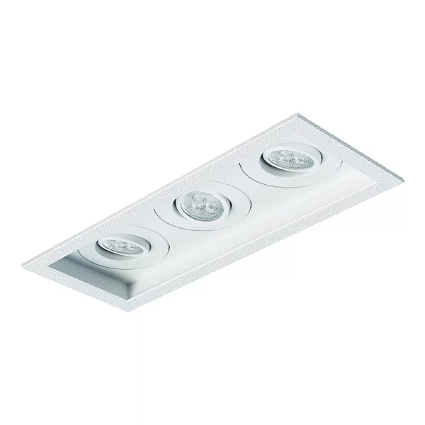 Spot de Embutir Sura Retangular Triplo Mini Dicroica 27x10,5x7,4cm Alumínio Branco Fosco.