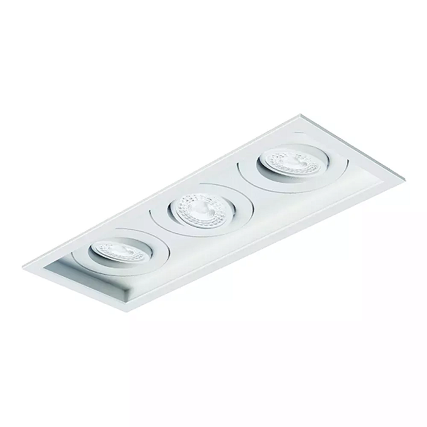 Spot de Embutir Sura Retangular Triplo Dicroica PAR16 33,1x12,5x8,4cm Alumínio Branco Fosco.