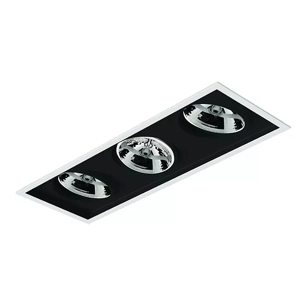 Spot de Embutir Sura Retangular Triplo AR111 50,4x18,3x10,2cm Alumínio Preto Fosco.