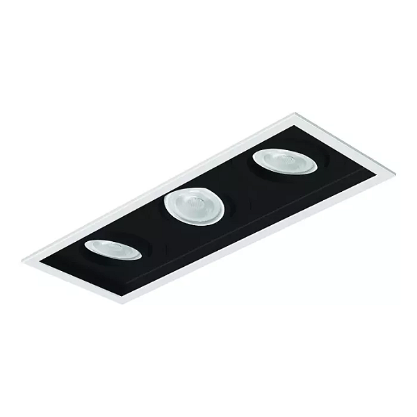 Spot de Embutir Sura Retangular Triplo PAR20 39x14,5x12,7cm Alumínio Preto Fosco.