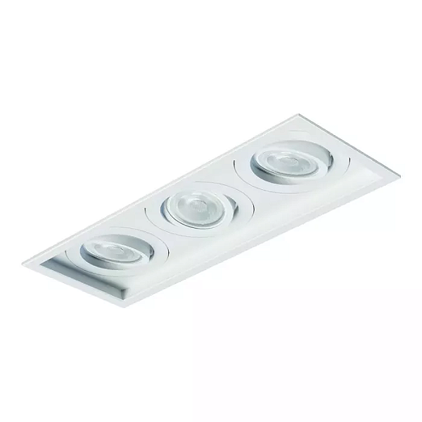 Spot de Embutir Sura Retangular Triplo PAR20 39x14,5x12,7cm Alumínio Branco Fosco.