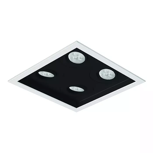 Spot de Embutir Sura Quadrado Mini Dicroica 18,7x18,7x7,4cm Alumínio Preto Fosco.