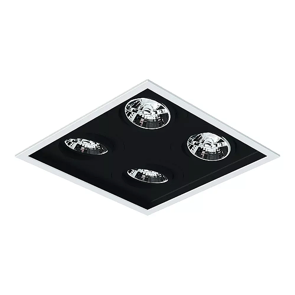 Spot de Embutir Sura Quadrado AR70 26,7x26,7x9,5cm Alumínio Preto Fosco.