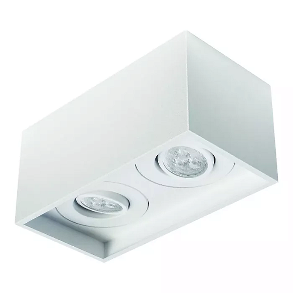 Spot de Sobrepor Sura Face Recuada Retangular Duplo Mini Dicroica 8x17,1x8,8cm Alumínio Branco Fosco.