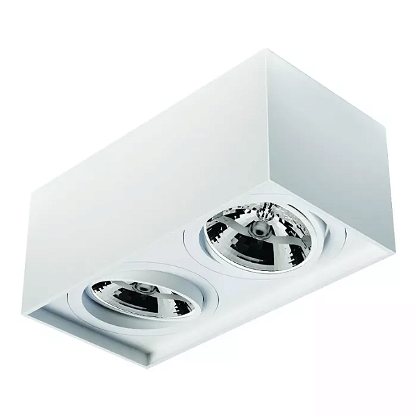 Spot de Sobrepor Sura Face Recuada Retangular Duplo AR111 14,5x32,7x16,6cm Alumínio Branco Fosco.
