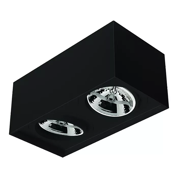 Spot de Sobrepor Sura Face Recuada Retangular Duplo AR111 14,5x32,7x16,6cm Alumínio Preto Fosco.