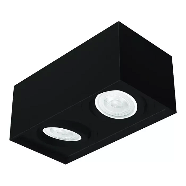 Spot de Sobrepor Sura Face Recuada Retangular Duplo PAR30 14,5x32,7x16,6cm Alumínio Preto Fosco.