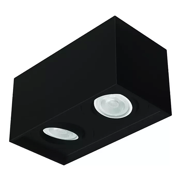 Spot de Sobrepor Sura Face Recuada Retangular Duplo PAR20 14x25,1x12,8cm Alumínio Preto Fosco.