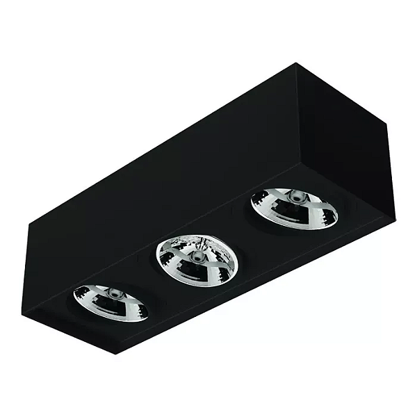 Spot de Sobrepor Sura Face Recuada Retangular Triplo AR111 14,5x48,7x16,6cm Alumínio Preto Fosco.
