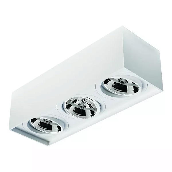 Spot de Sobrepor Sura Face Recuada Retangular Triplo AR111 14,5x48,7x16,6cm Alumínio Branco Fosco.
