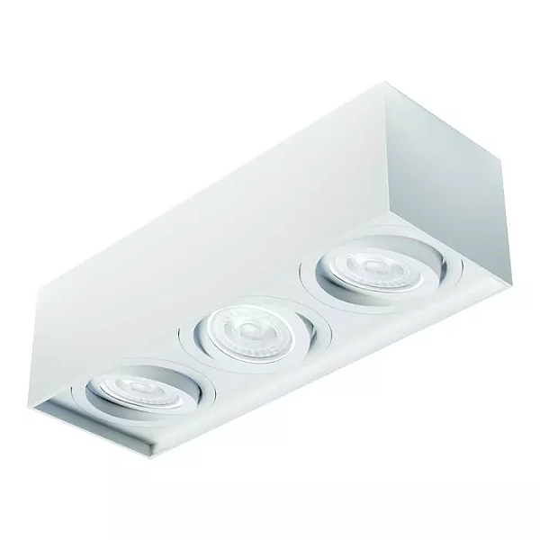 Spot de Sobrepor Sura Face Recuada Retangular Triplo PAR30 14,5x48,7x16,6cm Alumínio Branco Fosco.
