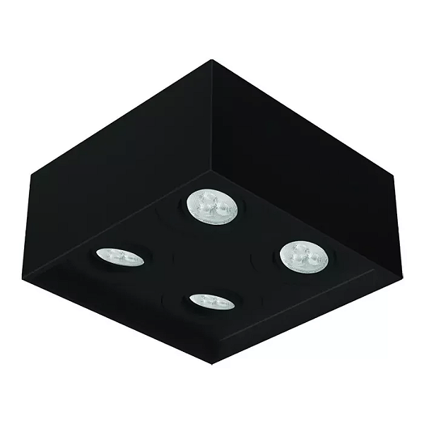Spot de Sobrepor Sura Quadrado Recuado Mini Dicroica 8x17,1x17,1cm Alumínio Preto Fosco.