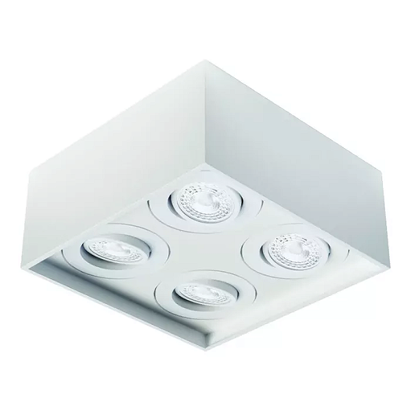 Spot de Sobrepor Sura Quadrado Recuado Dicroica PAR16 9x21,2x21,2cm Alumínio Branco Fosco.