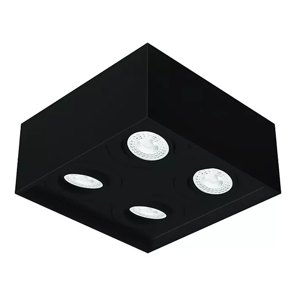 Spot de Sobrepor Sura Quadrado Recuado Dicroica PAR16 9x21,2x21,2cm Alumínio Preto Fosco.