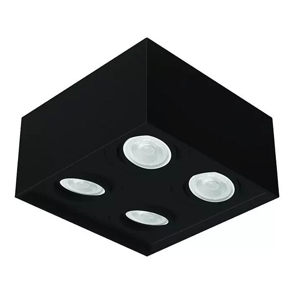 Spot de Sobrepor Sura Quadrado Recuado PAR20 14x25,1x25,1cm Alumínio Preto Fosco.