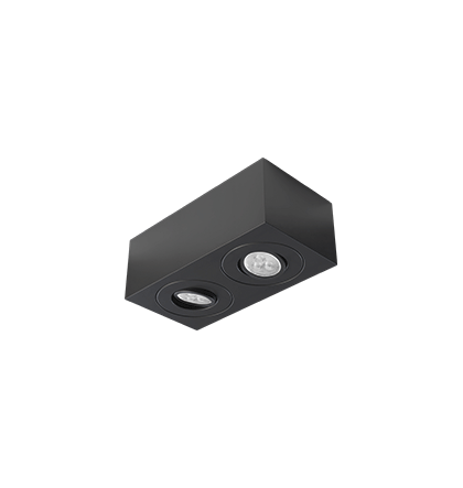 Spot de Sobrepor Sura Face Plana Retangular Duplo Mini Dicroica 6,3x17,1x8,8cm Alumínio Preto Fosco.
