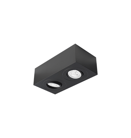 Spot de Sobrepor Sura Face Plana Retangular Duplo Dicroica PAR16 7,3x21,2x10,9cm Alumínio Preto Fosco.