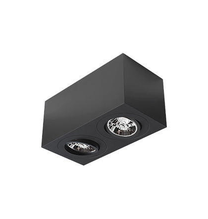 Spot de Sobrepor Sura Face Plana Retangular Duplo AR70 12,3x25,1x12,8cm Alumínio Preto Fosco.