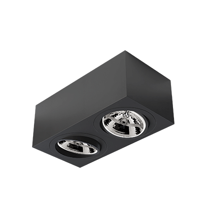 Spot de Sobrepor Sura Face Plana Retangular Duplo AR111 12,8x32,7x16,6cm Alumínio Preto Fosco.