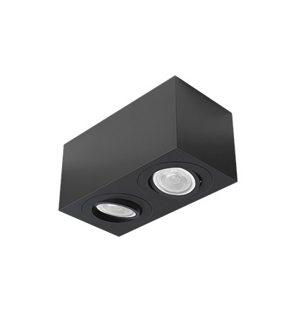 Spot de Sobrepor Sura Face Plana Retangular Duplo PAR20 12,3x25,1x12,8cm Alumínio Preto Fosco.