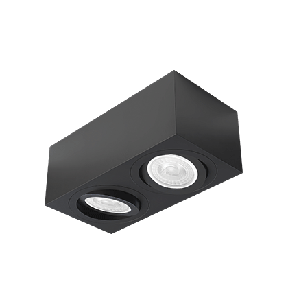 Spot de Sobrepor Sura Face Plana Retangular Duplo PAR30 12,8x32,7x16,6cm Alumínio Preto Fosco.