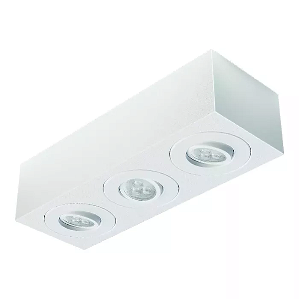 Spot de Sobrepor Sura Face Plana Retangular Triplo Mini Dicroica 6,3x25,3x8,8cm Alumínio Branco Fosco.