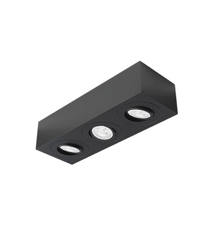 Spot de Sobrepor Sura Face Plana Retangular Triplo Dicroica PAR16 7,3x31,5x10,9cm Alumínio Preto Fosco.