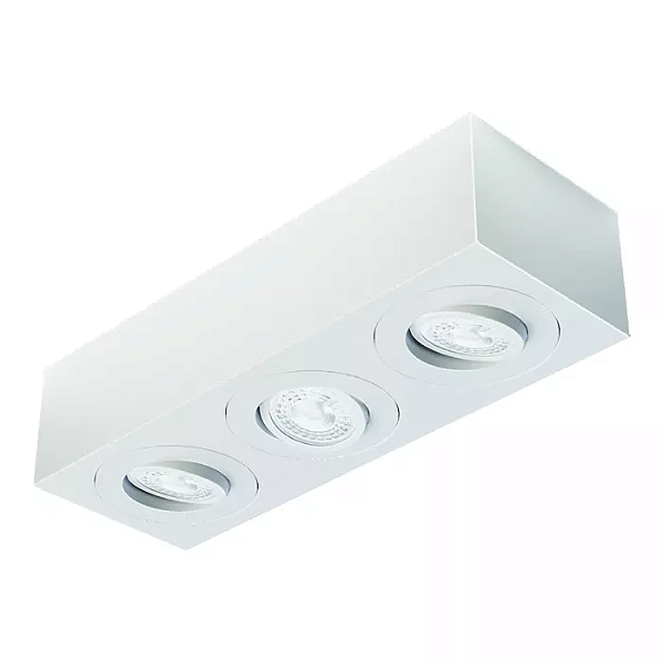 Spot de Sobrepor Sura Face Plana Retangular Triplo Dicroica PAR16 7,3x31,5x10,9cm Alumínio Branco Fosco.