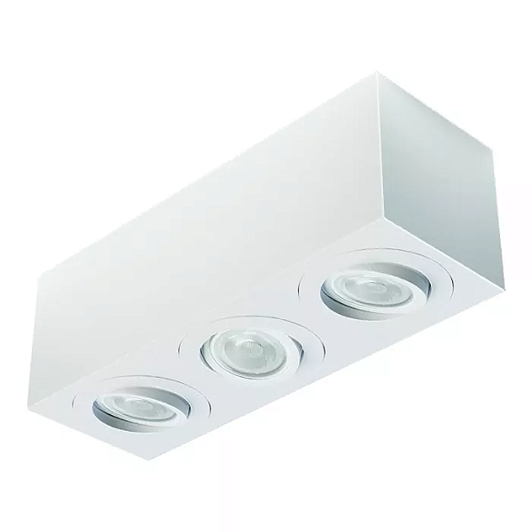 Spot de Sobrepor Sura Face Plana Retangular Triplo PAR20 12,3x37,3x12,8cm Alumínio Branco Fosco.