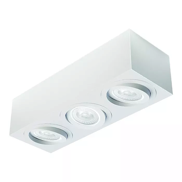 Spot de Sobrepor Sura Face Plana Retangular Triplo PAR30 12,8x48,7x16,6cm Alumínio Branco Fosco.