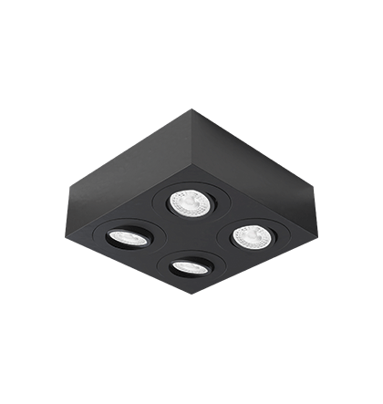 Spot de Sobrepor Sura Face Plana Quadrado Dicroica PAR16 7,3x21,2x21,2cm Alumínio Preto Fosco.