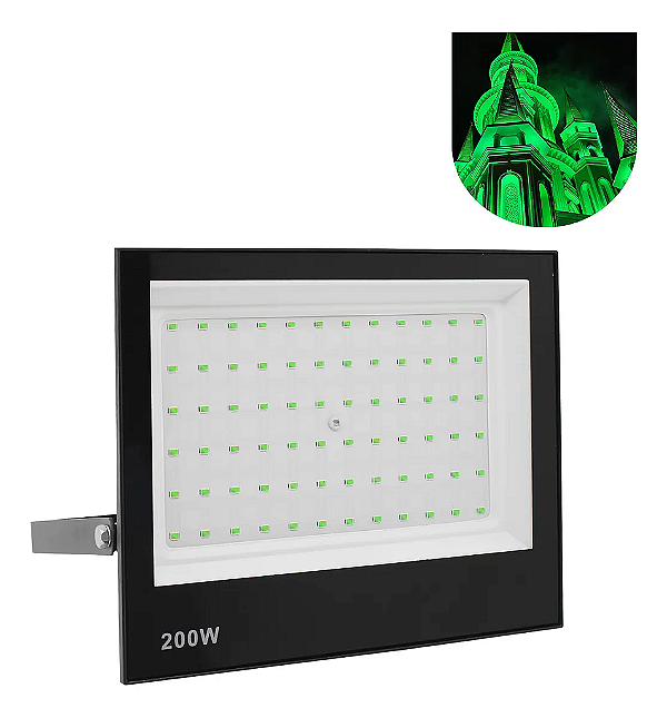 Refletor Holofote LED 200W preto SMD Luz Verde IP66 bivolt.