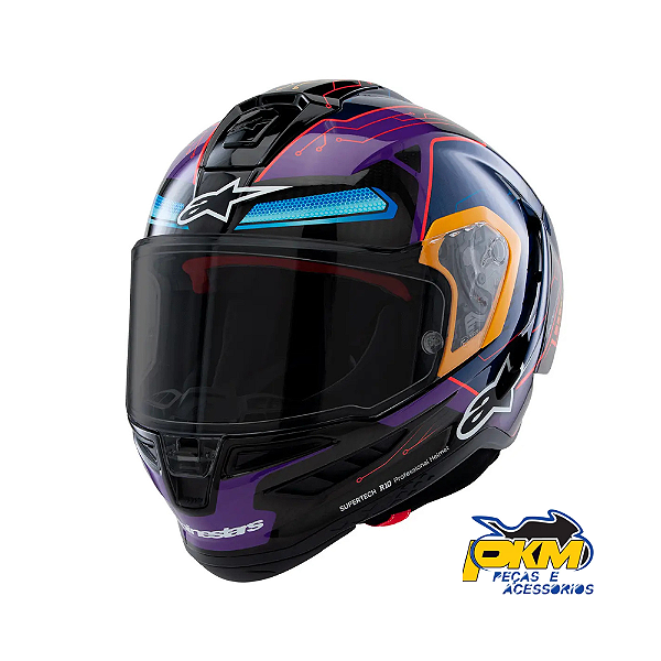 Capacete Para Motociclista Alpinestars Sr10 Martinator Azul/Roxo/Vermelho Gloss