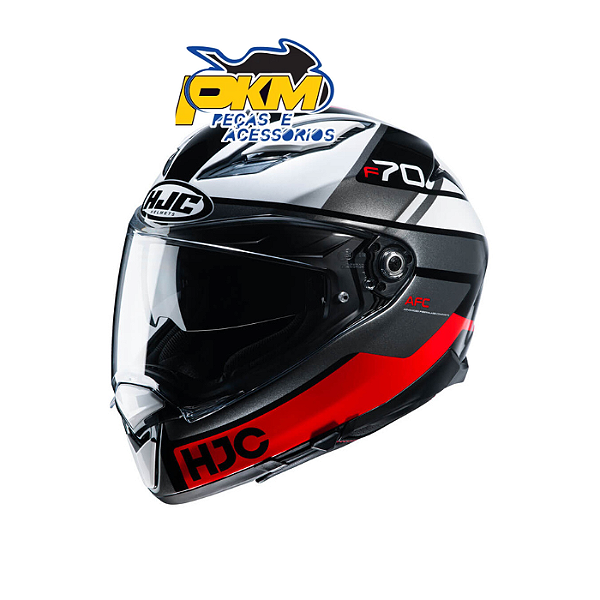 Capacete Hjc F70 Tino Preto Branco E Vermelho