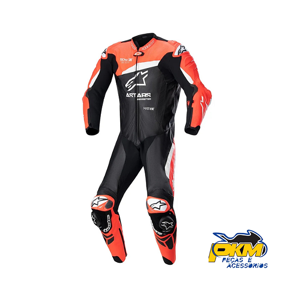 Macacão Para Motociclista Alpinestars Gp Plus V4 1Pc Preto/Vermelho Fluor/ Branco