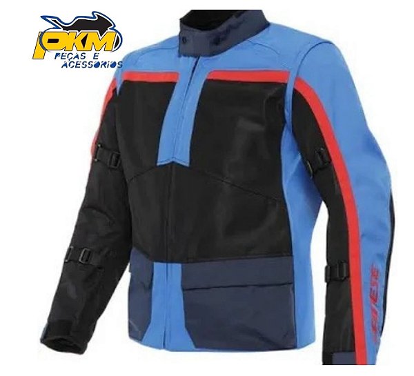 Jaqueta Para Motociclista Dainese Outlaw Black/Light-Blue/Black Iris -Lava Red