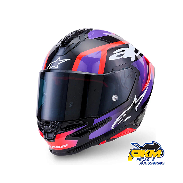 Capacete Para Motociclista Alpinestars Sr7 Lumen Preto/Roxo/Vermelho/Gloss